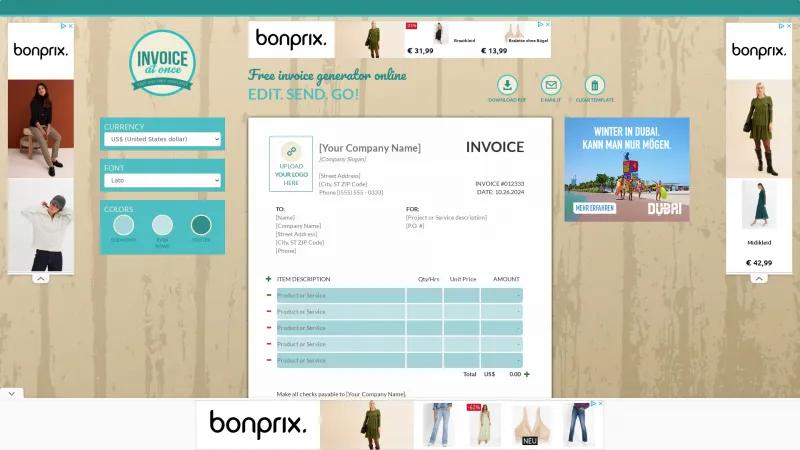 Homepage of Invoice At Once