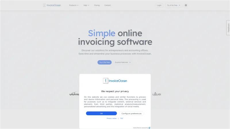 Homepage of InvoiceOcean