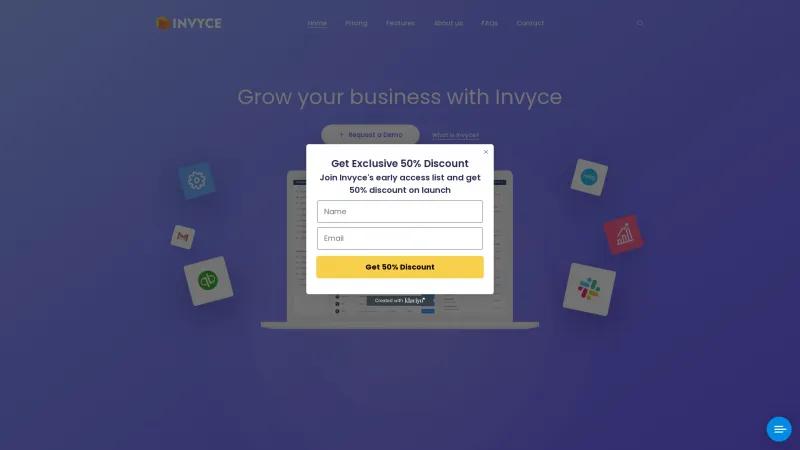 Homepage of Invyce