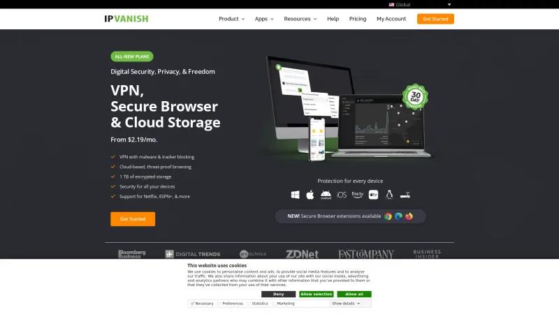 Homepage of IPVanish