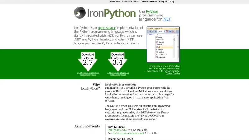 Homepage of IronPython