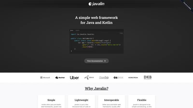 Homepage of Javalin