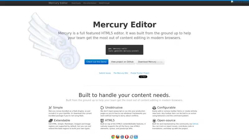 Homepage of Mercury Editor