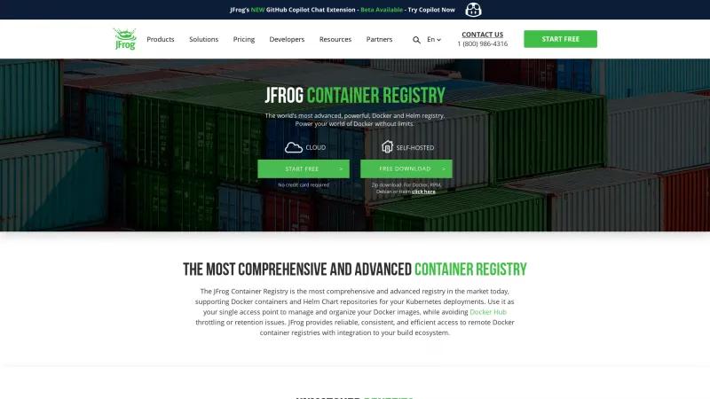 Homepage of JFrog Container Registry