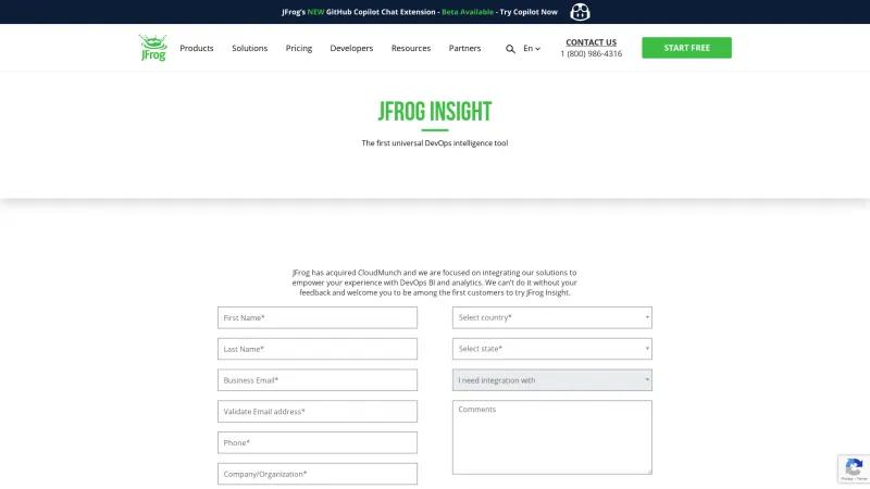 Homepage of JFrog Insight