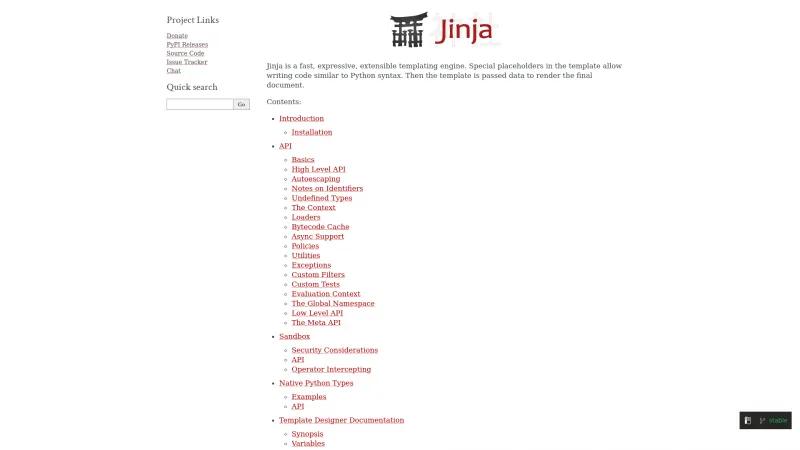 Homepage of Jinja