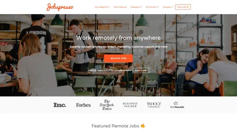 Homepage of Jobspresso