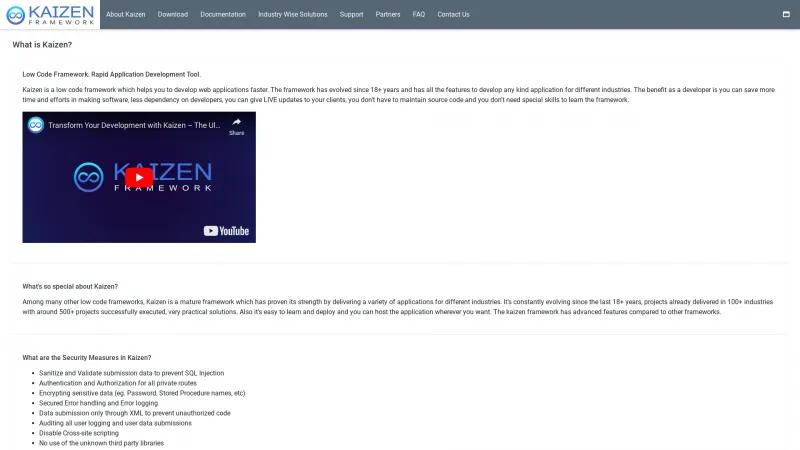 Homepage of Kaizen Framework