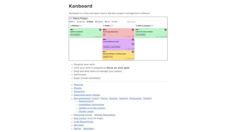 Homepage of Kanboard