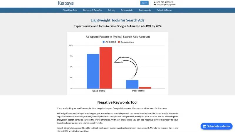 Homepage of Negative Keywords Tool By Karooya