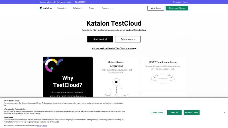 Homepage of Katalon TestCloud