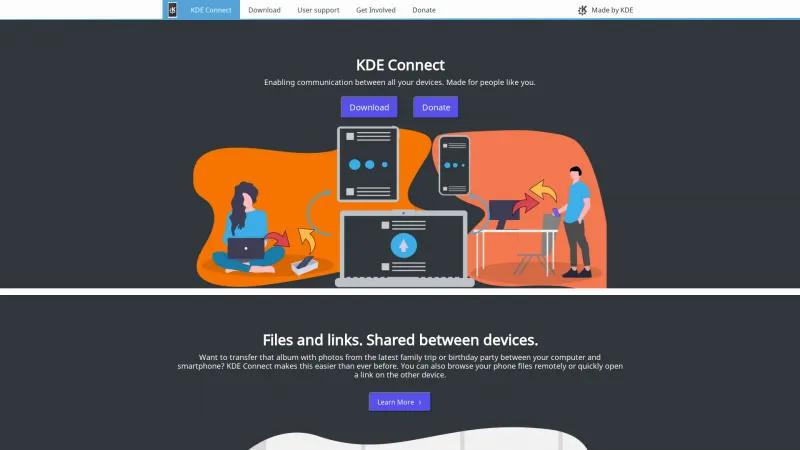 Homepage of KDE Connect