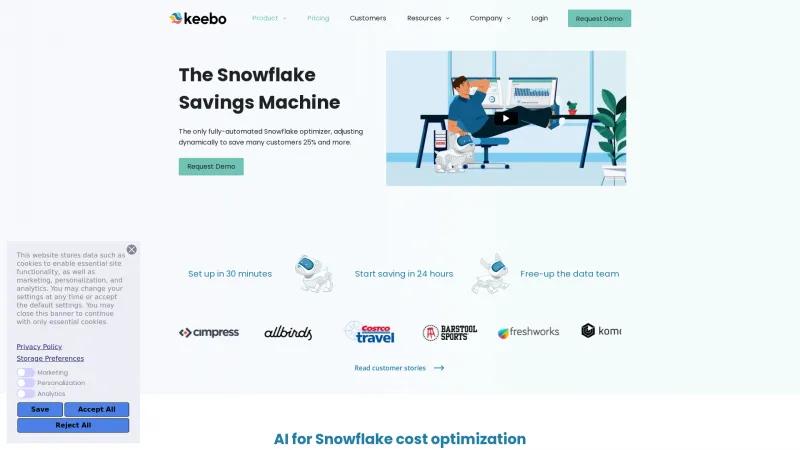 Homepage of Keebo