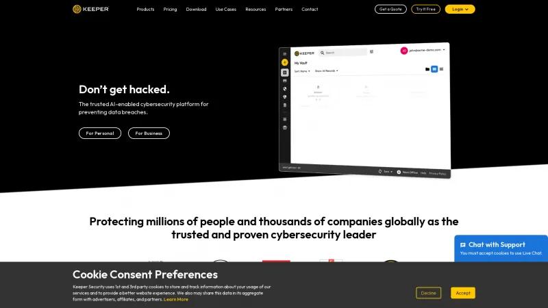 Homepage of Keeper Security