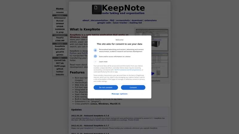 Homepage of KeepNote