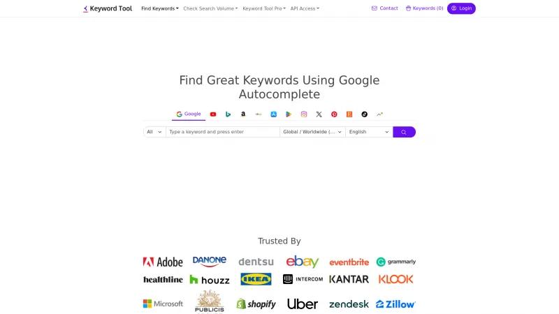 Homepage of Keyword Tool