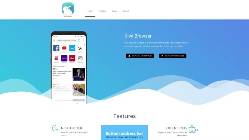 Homepage of Kiwi Browser