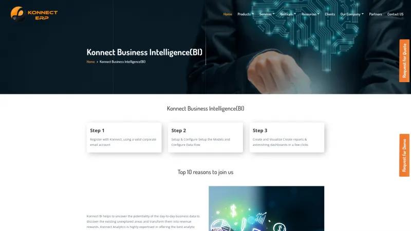 Homepage of Konnect Business Intelligence