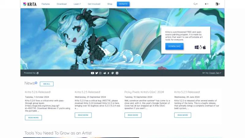 Homepage of Krita