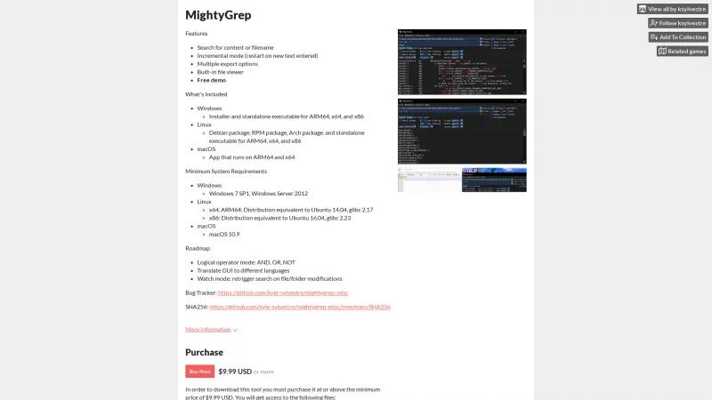 Homepage of MightyGrep