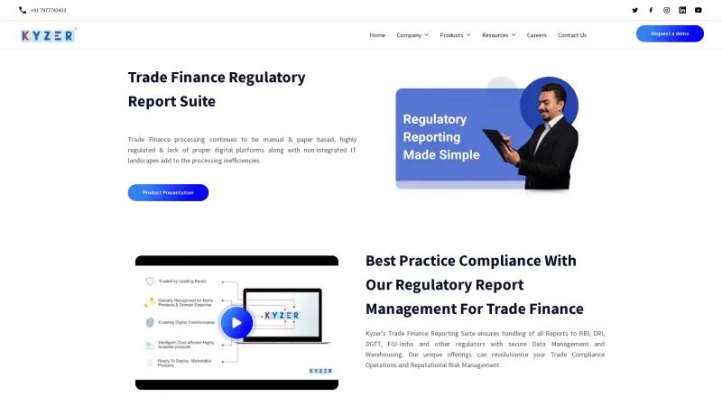 Homepage of Kyzer Regulatory Reporting Suite