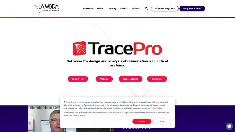 Homepage of TracePro