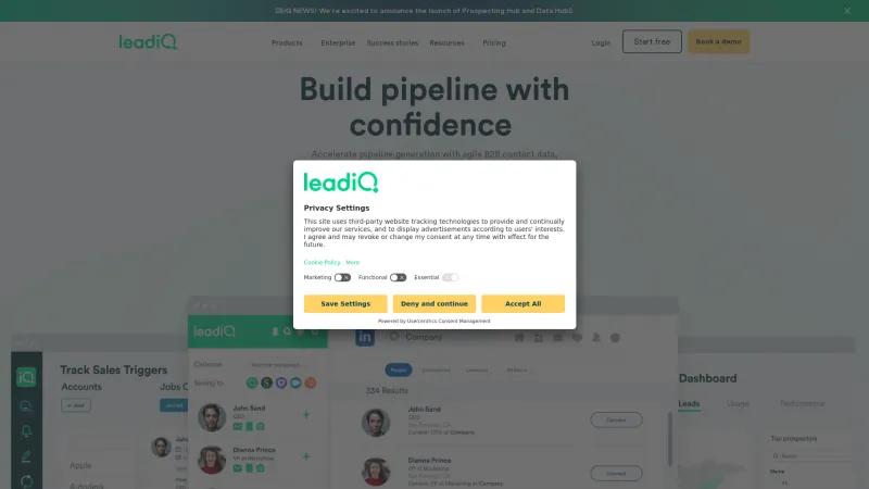 Homepage of LeadIQ