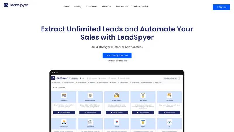 Homepage of LeadSpyer