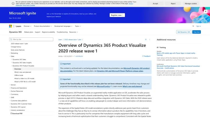 Homepage of Dynamics 365 Product Visualize