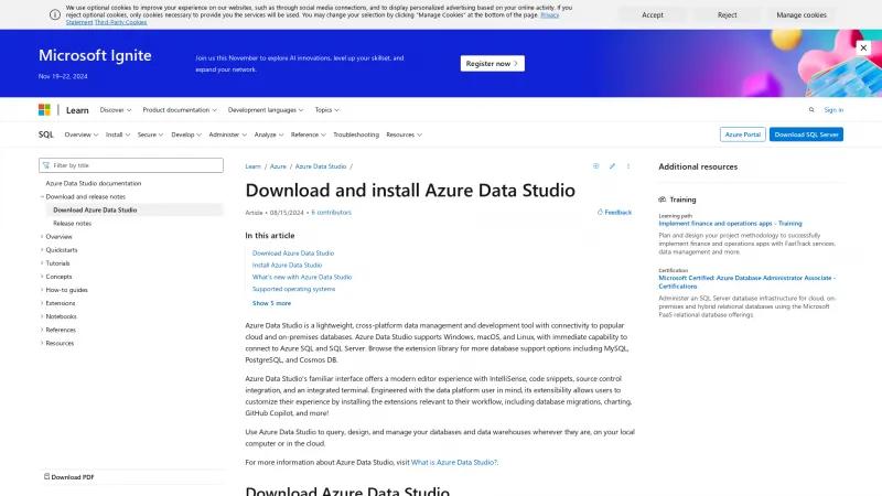 Homepage of Azure Data Studio