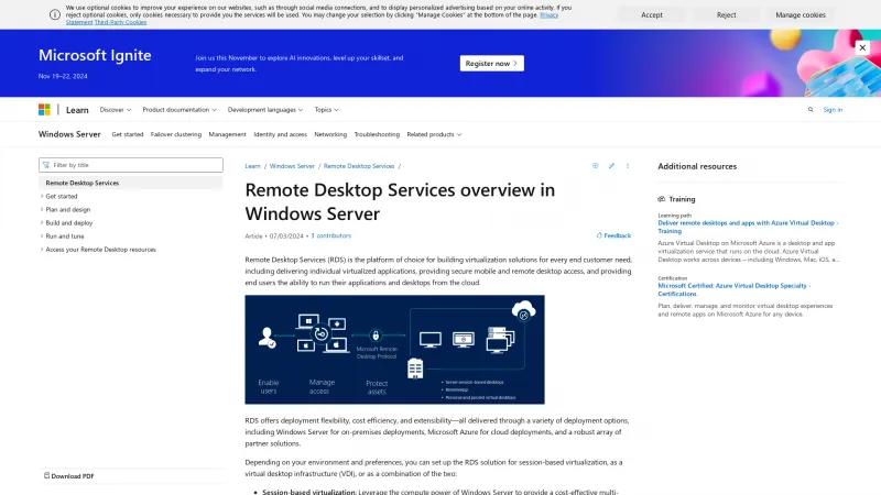 Homepage of Microsoft Remote Desktop Services (RDS)