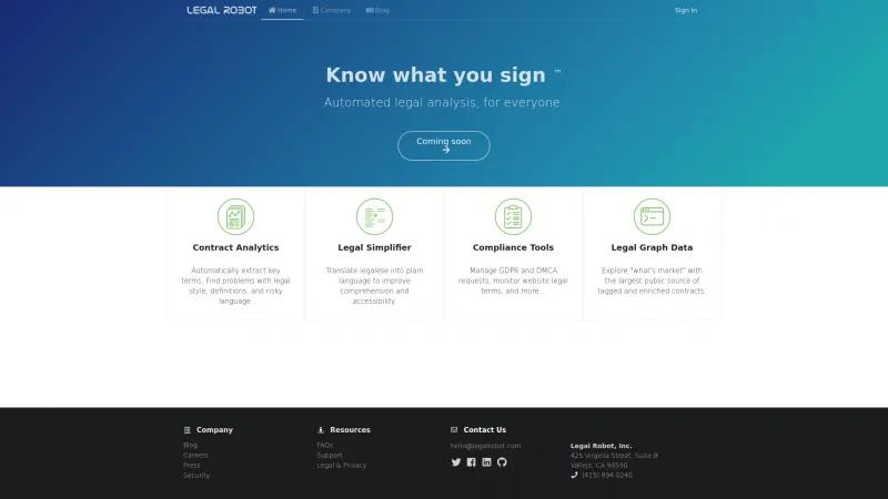 Homepage of Legal Robot