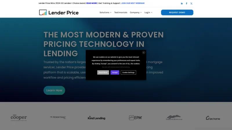 Homepage of Lender Price