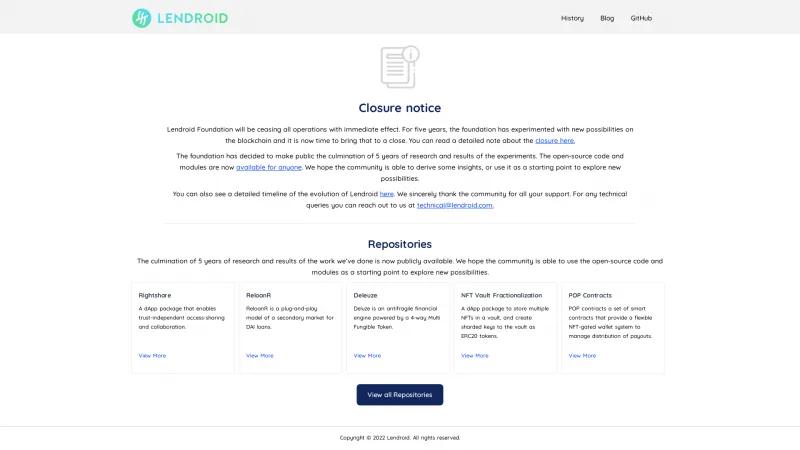 Homepage of Lendroid