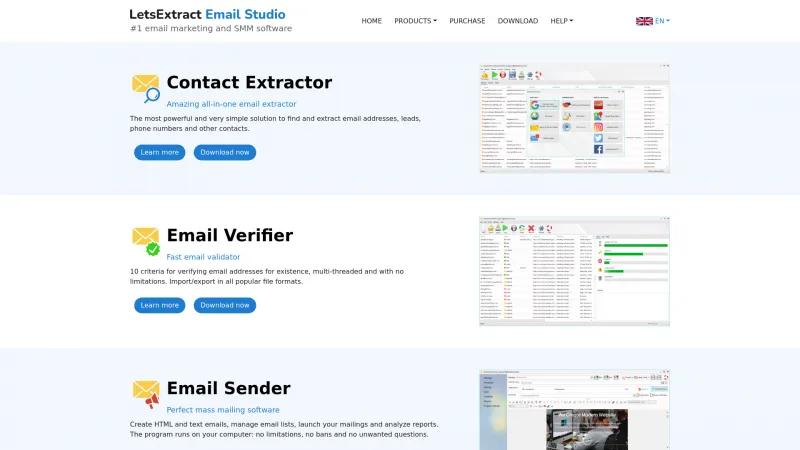 Homepage of LetsExtract Email Studio