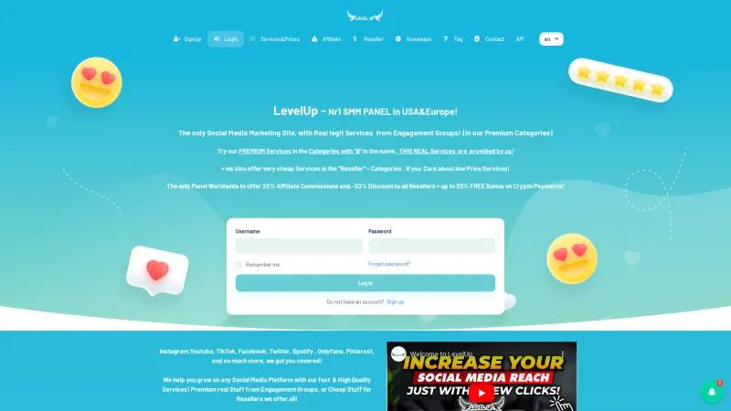 Homepage of LevelUp