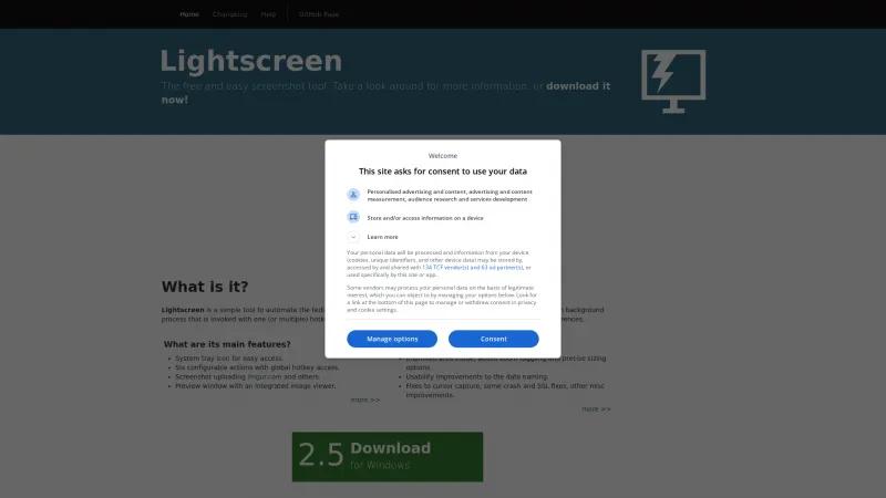 Homepage of Lightscreen