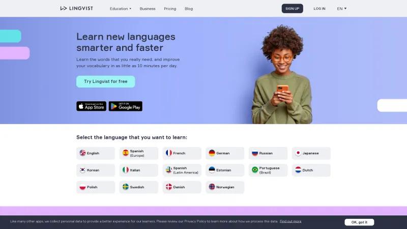 Homepage of Lingvist