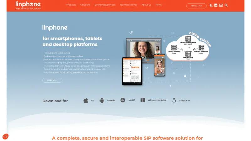 Homepage of Linphone