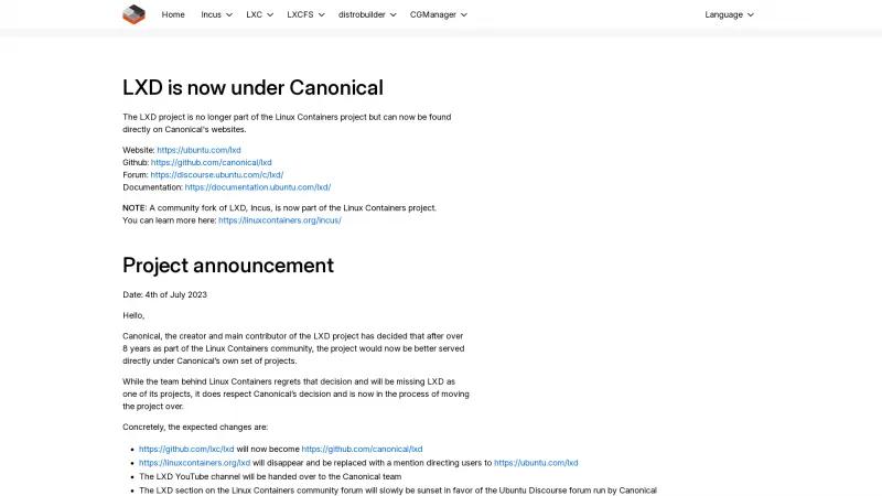 Homepage of LXD