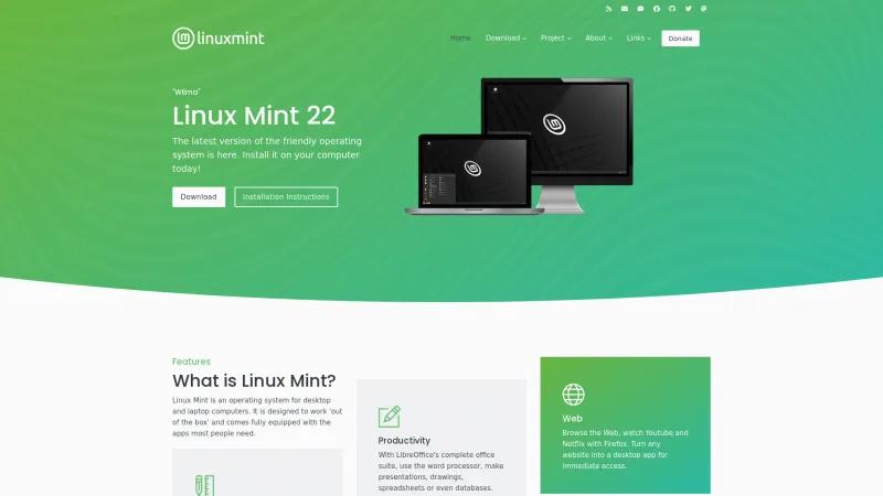 Homepage of Linux Mint