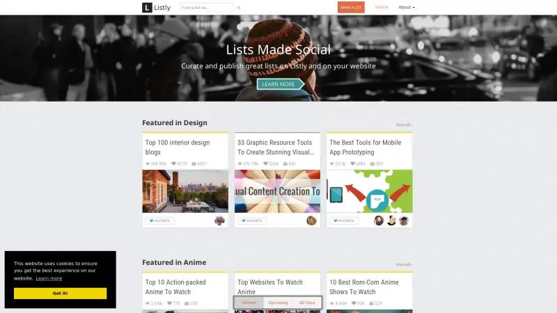 Homepage of Listly