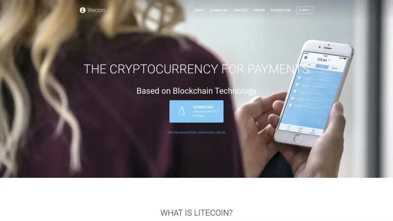 Homepage of Litecoin