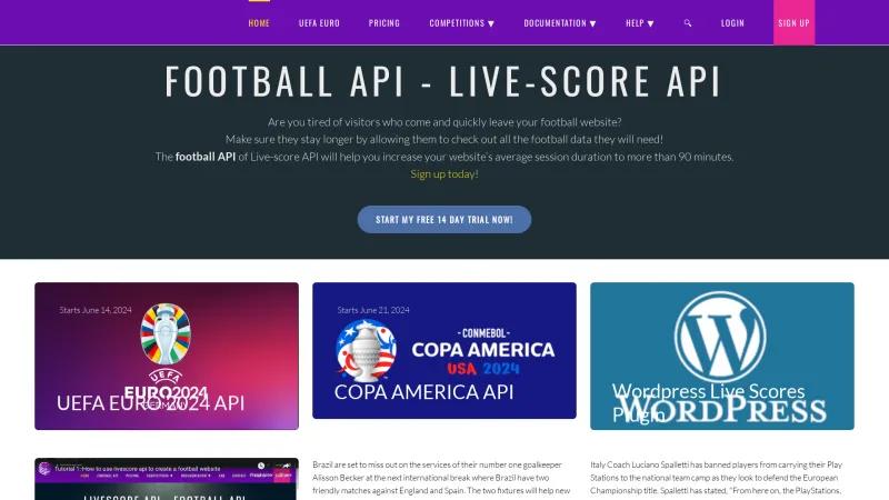 Homepage of Live-Score API