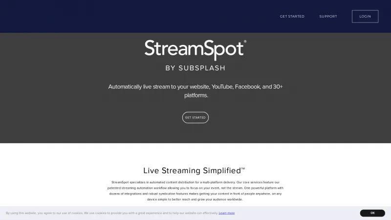 Homepage of StreamSpot