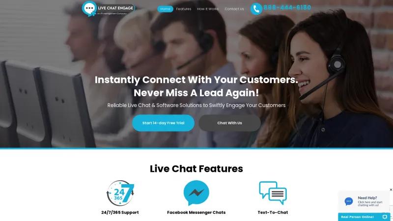 Homepage of Live Chat Engage