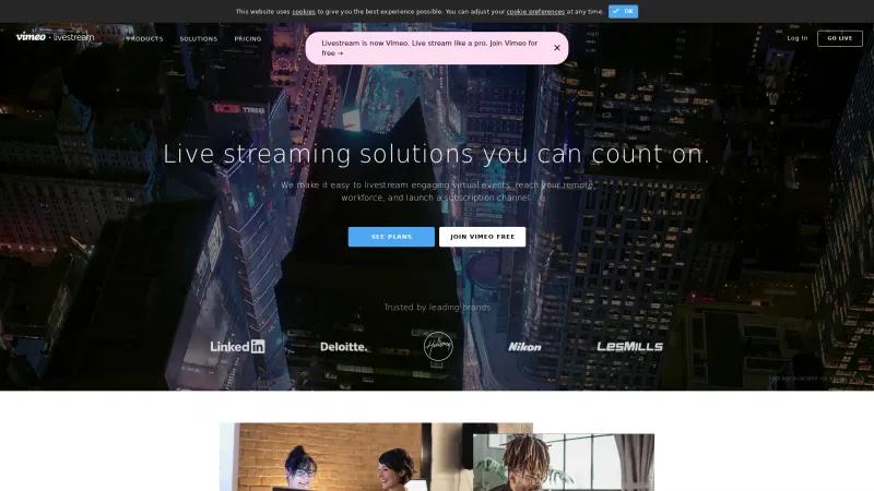 Homepage of Vimeo Livestream