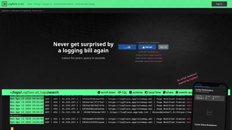 Homepage of Logflare