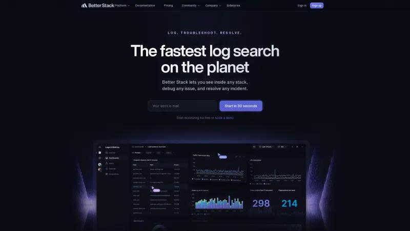 Homepage of Logtail