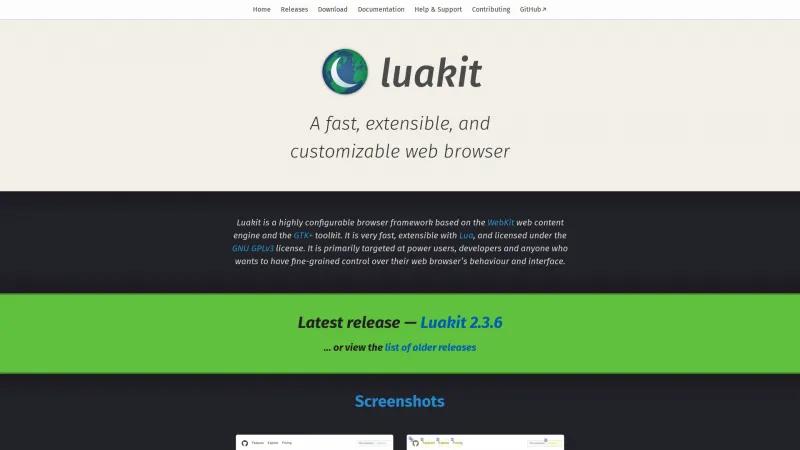 Homepage of Luakit